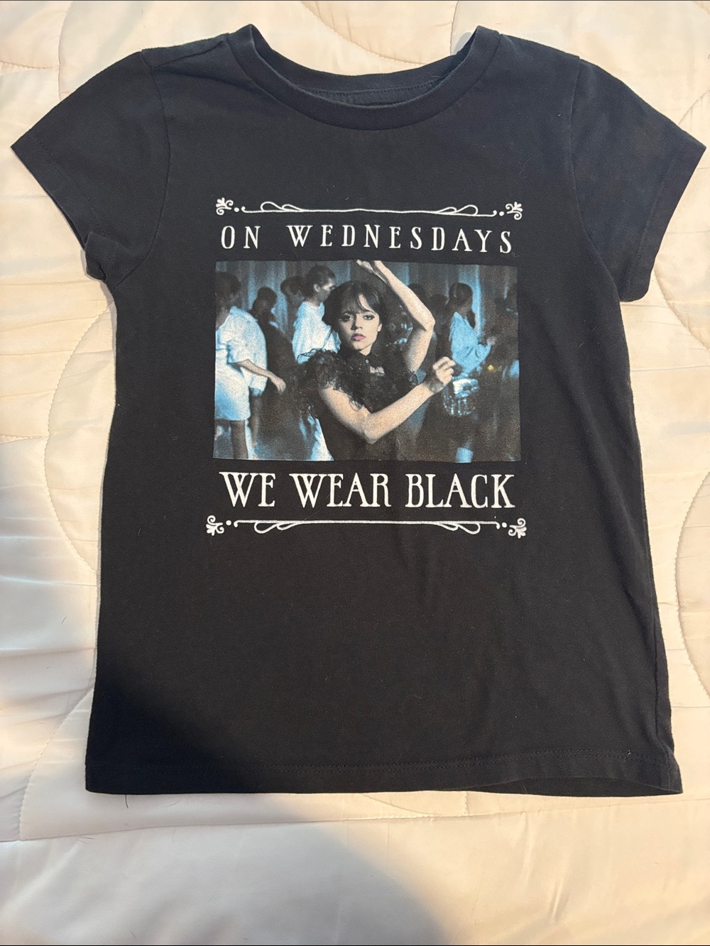 Girls' Black Short Sleeve Graphic Tee - 'On Wednesdays We Wear Black'